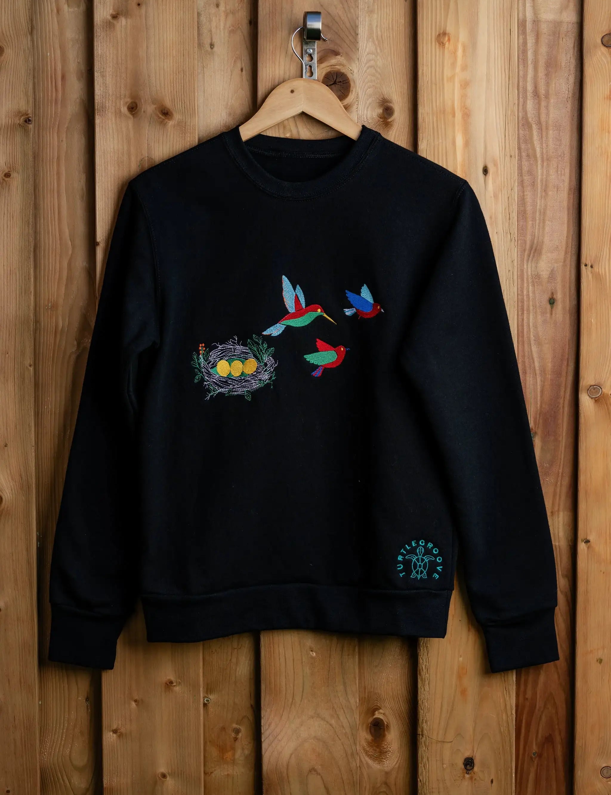 BirdsNest embroidered sweatshirt by TURTLEGROOVE – front view, black