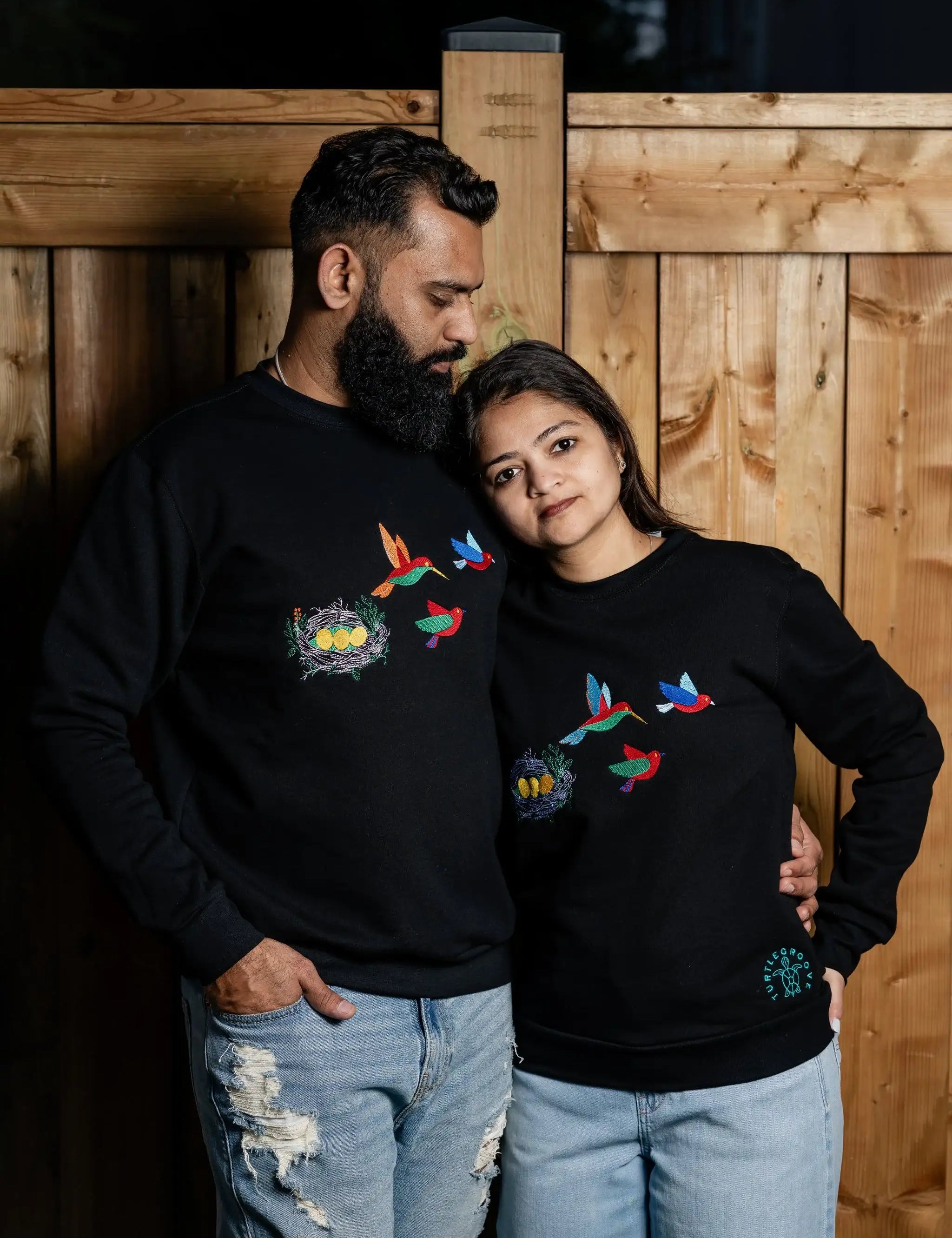 BirdsNest embroidered sweatshirt by TURTLEGROOVE – model wearing, black
