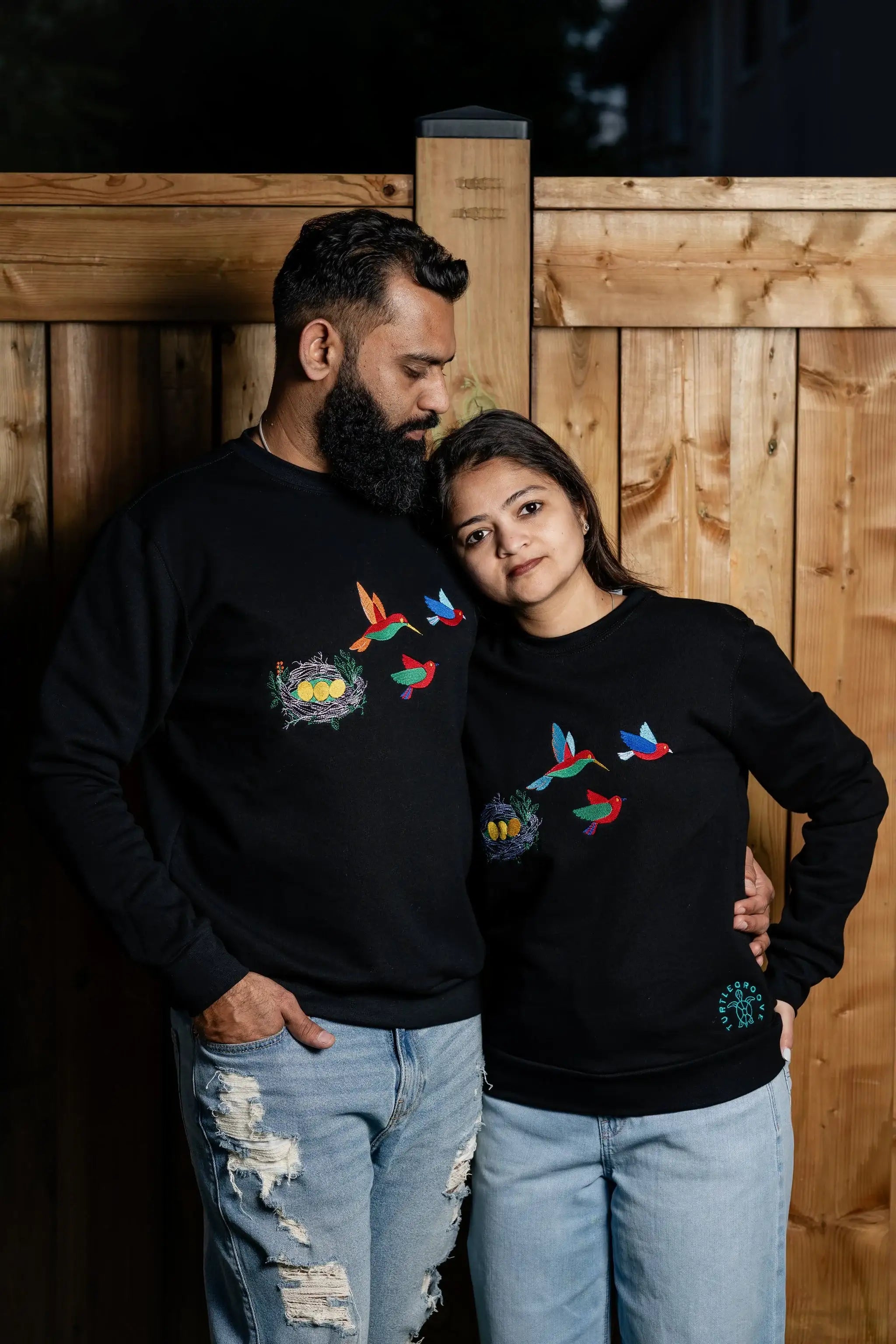 BirdsNest embroidered sweatshirt by TURTLEGROOVE – model wearing, black