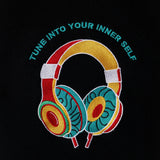 InnerSelf embroidered sweatshirt by TURTLEGROOVE – embroidery close-up detail, black