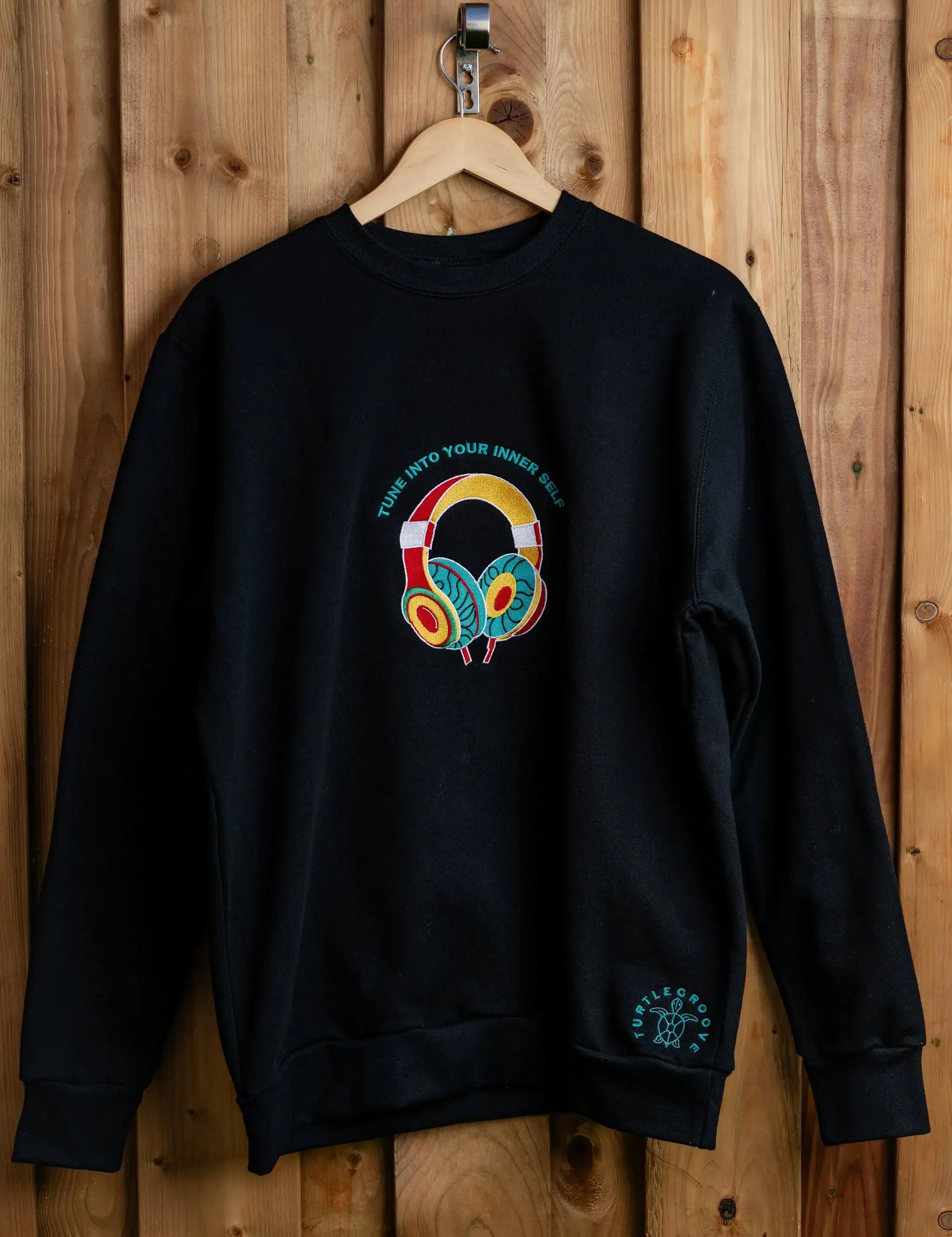 InnerSelf embroidered sweatshirt by TURTLEGROOVE – front view, black