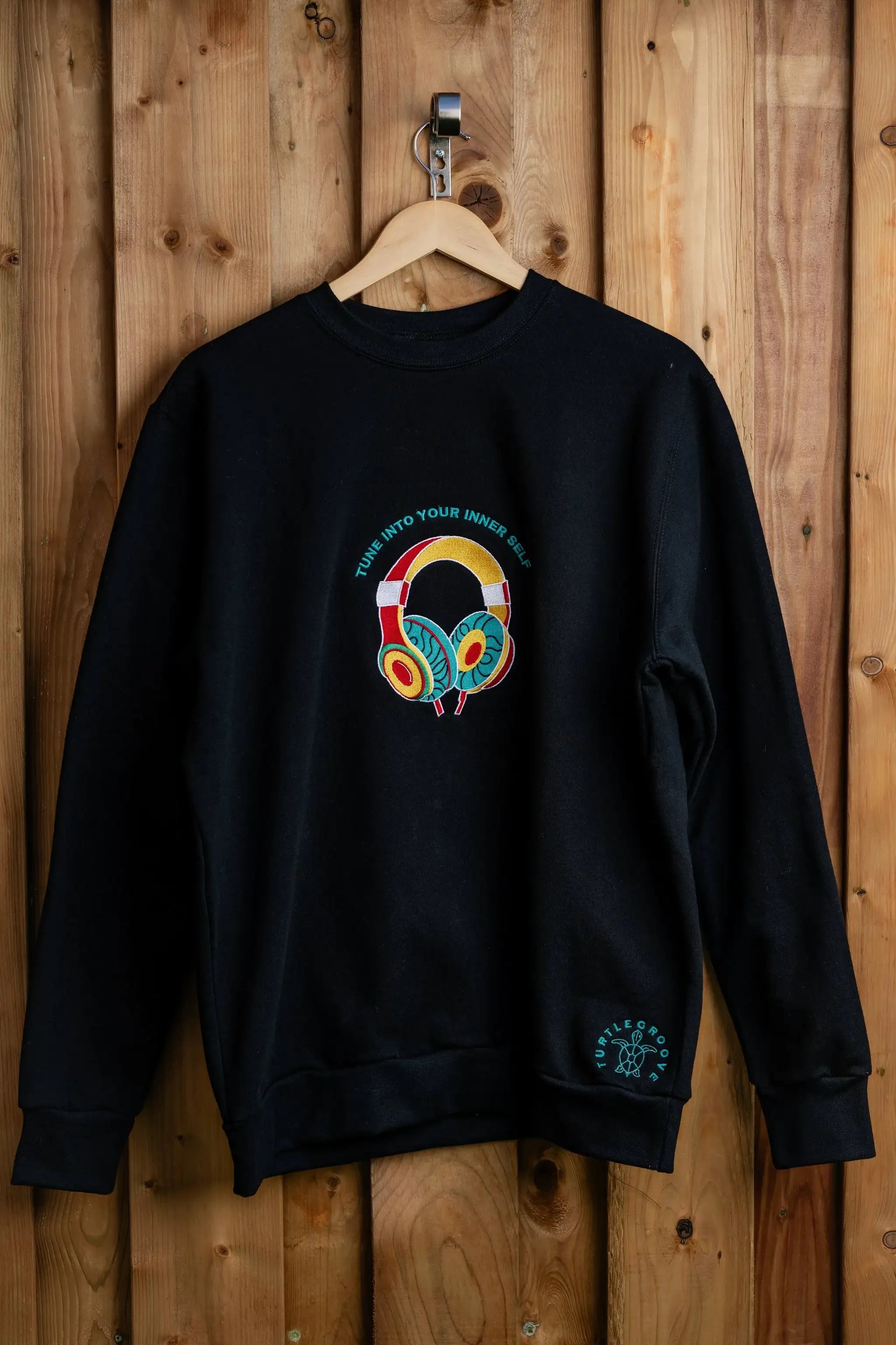 InnerSelf embroidered sweatshirt by TURTLEGROOVE – front view, black