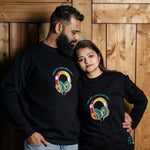 InnerSelf embroidered sweatshirt by TURTLEGROOVE – model wearing, black