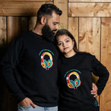 InnerSelf embroidered sweatshirt by TURTLEGROOVE – model wearing, black