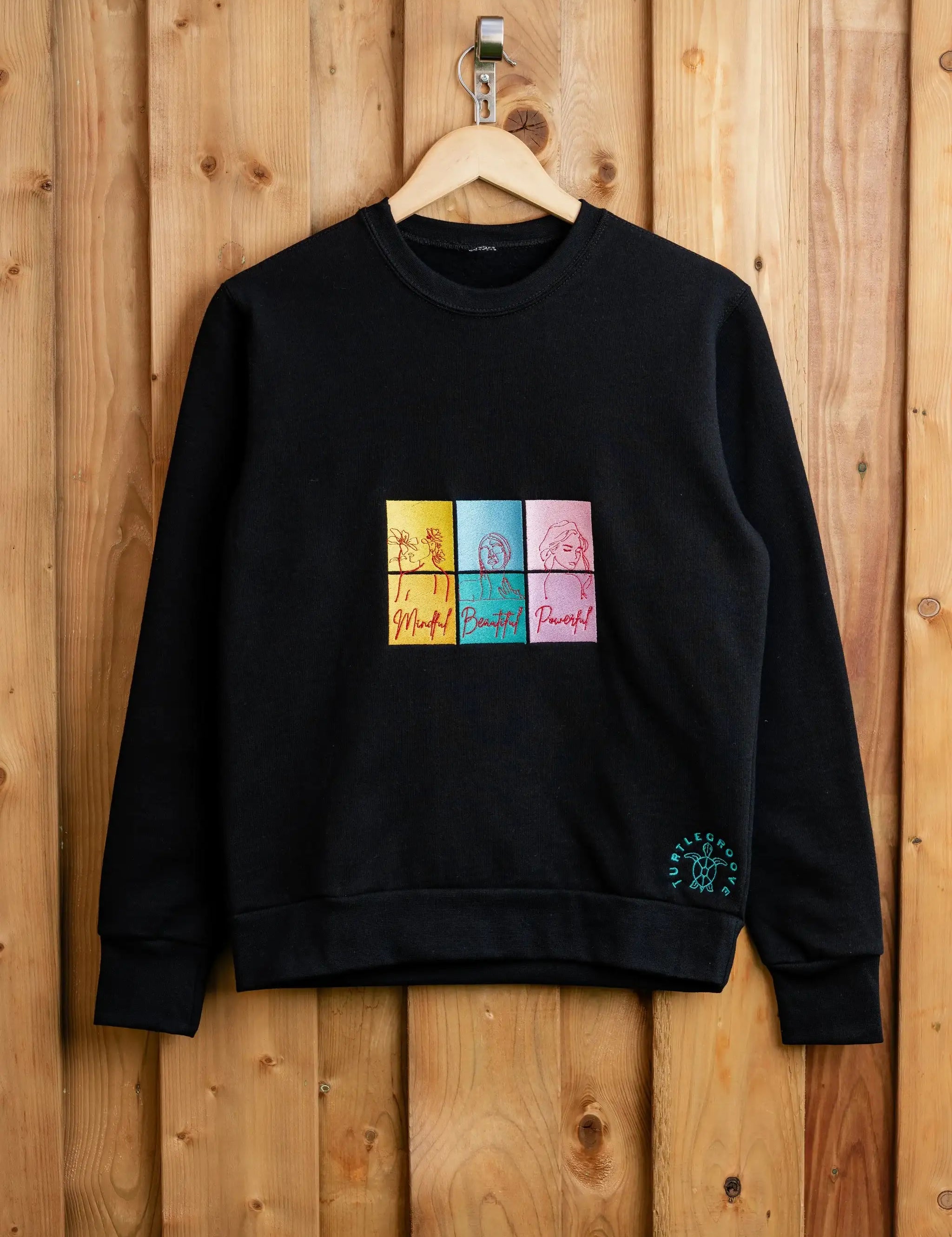 IAmBeautiful embroidered sweatshirt by TURTLEGROOVE – front view, black