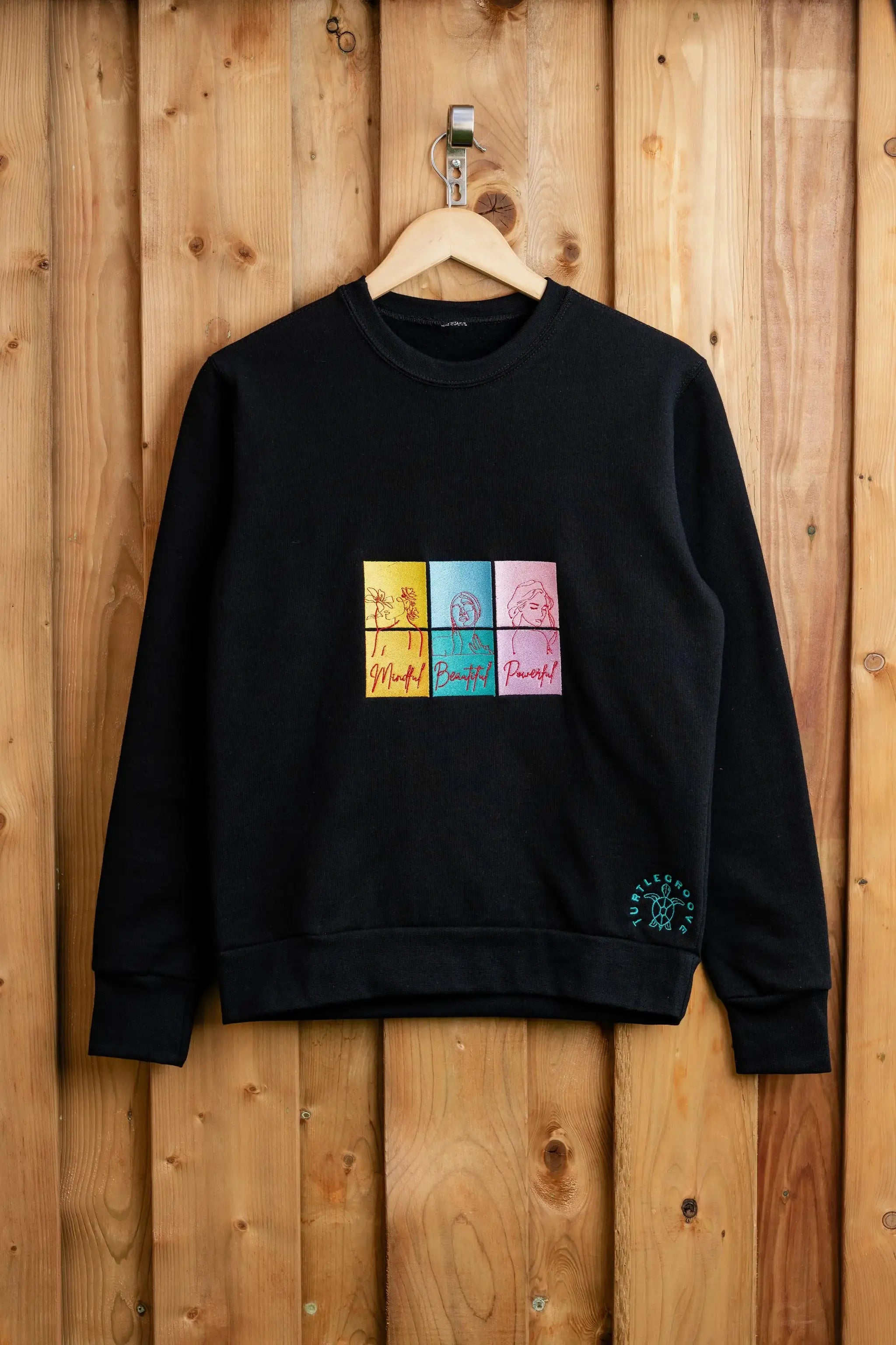 IAmBeautiful embroidered sweatshirt by TURTLEGROOVE – front view, black