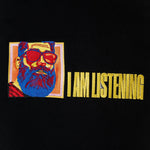 IAmListening embroidered sweatshirt by TURTLEGROOVE – embroidery close-up detail, black