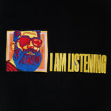 IAmListening embroidered sweatshirt by TURTLEGROOVE – embroidery close-up detail, black
