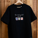 MindIsWhatUEat embroidered t-shirt by TURTLEGROOVE – front view, black