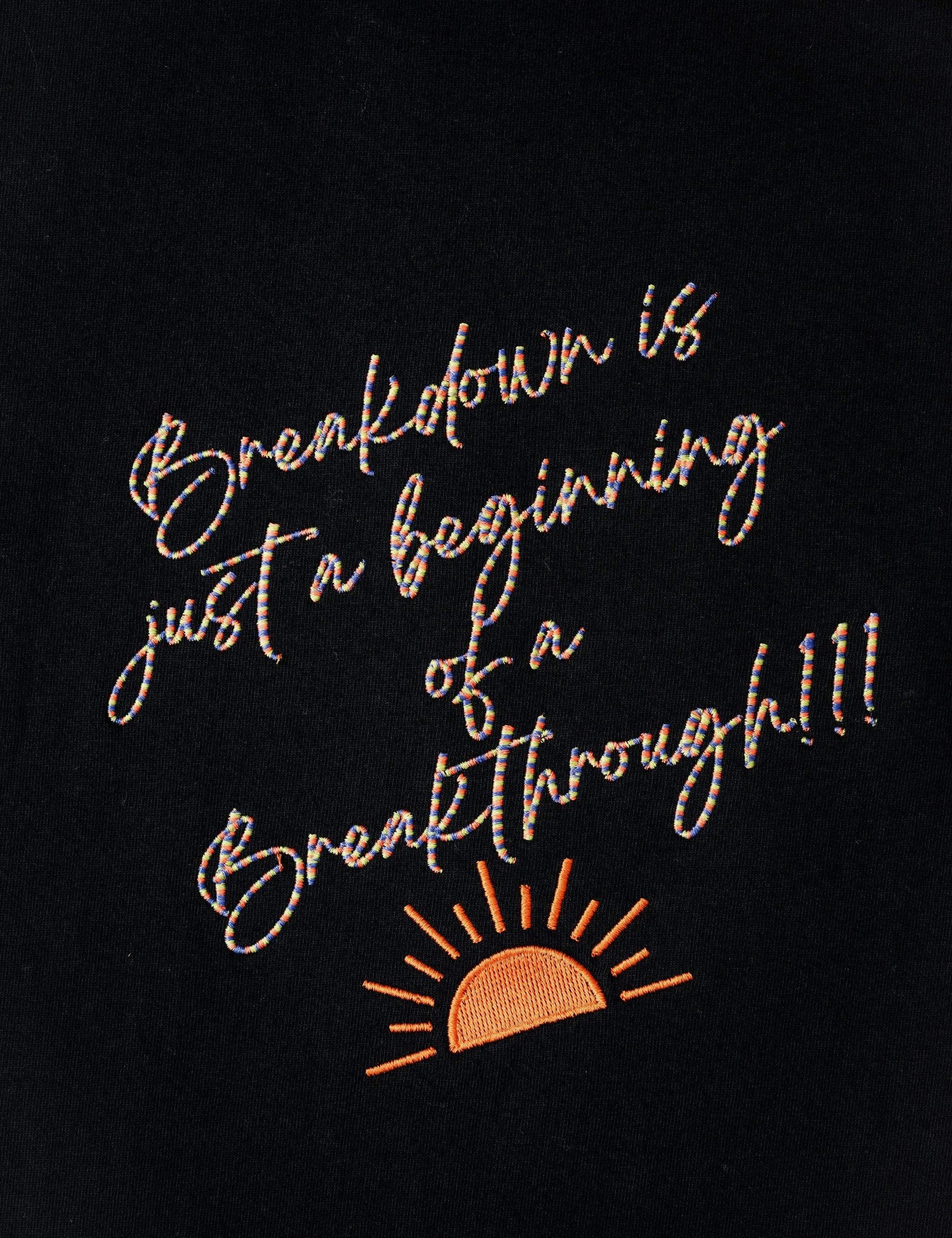 BreakdownIs embroidered t-shirt by TURTLEGROOVE – embroidery close-up detail, black