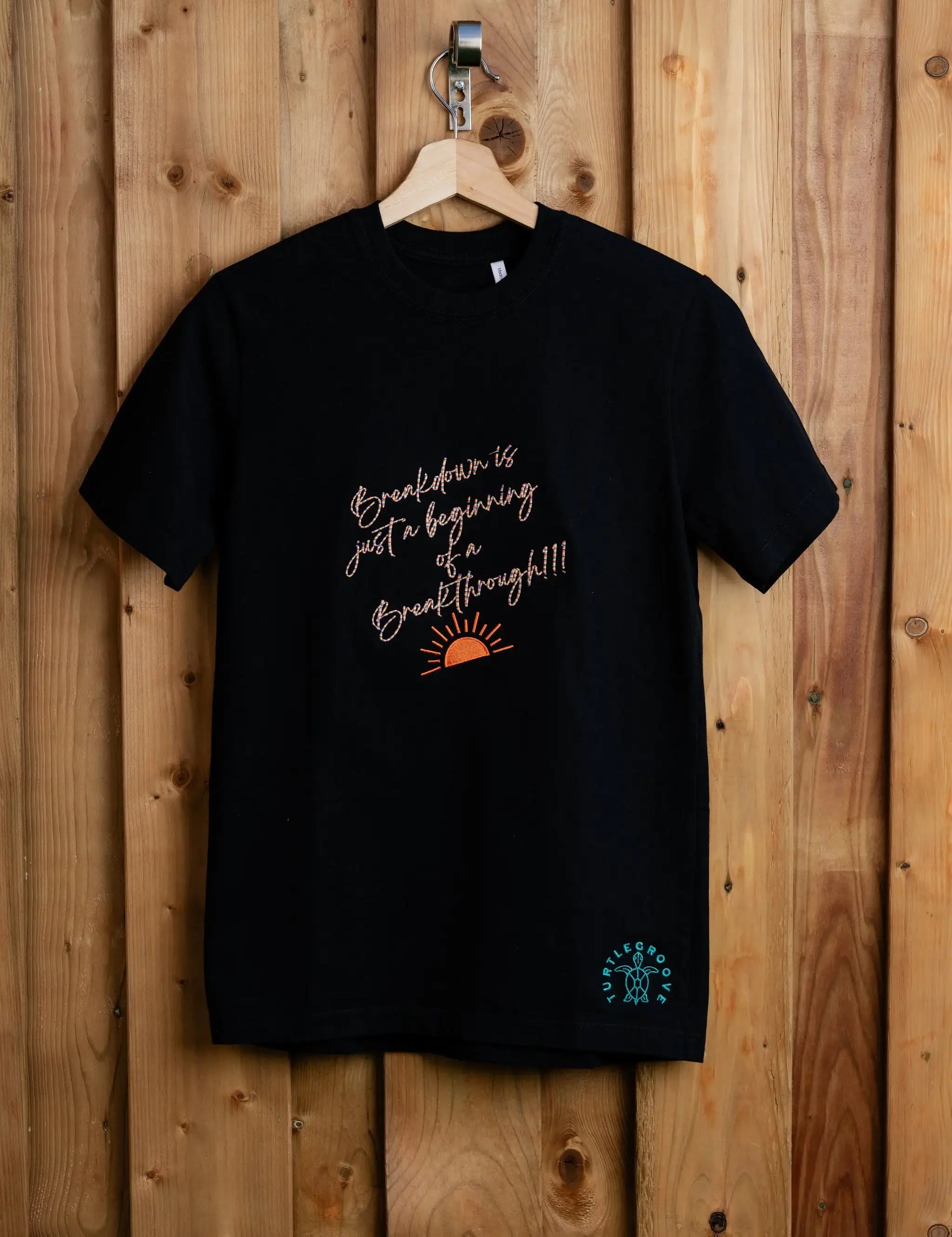BreakdownIs embroidered t-shirt by TURTLEGROOVE – front view, black