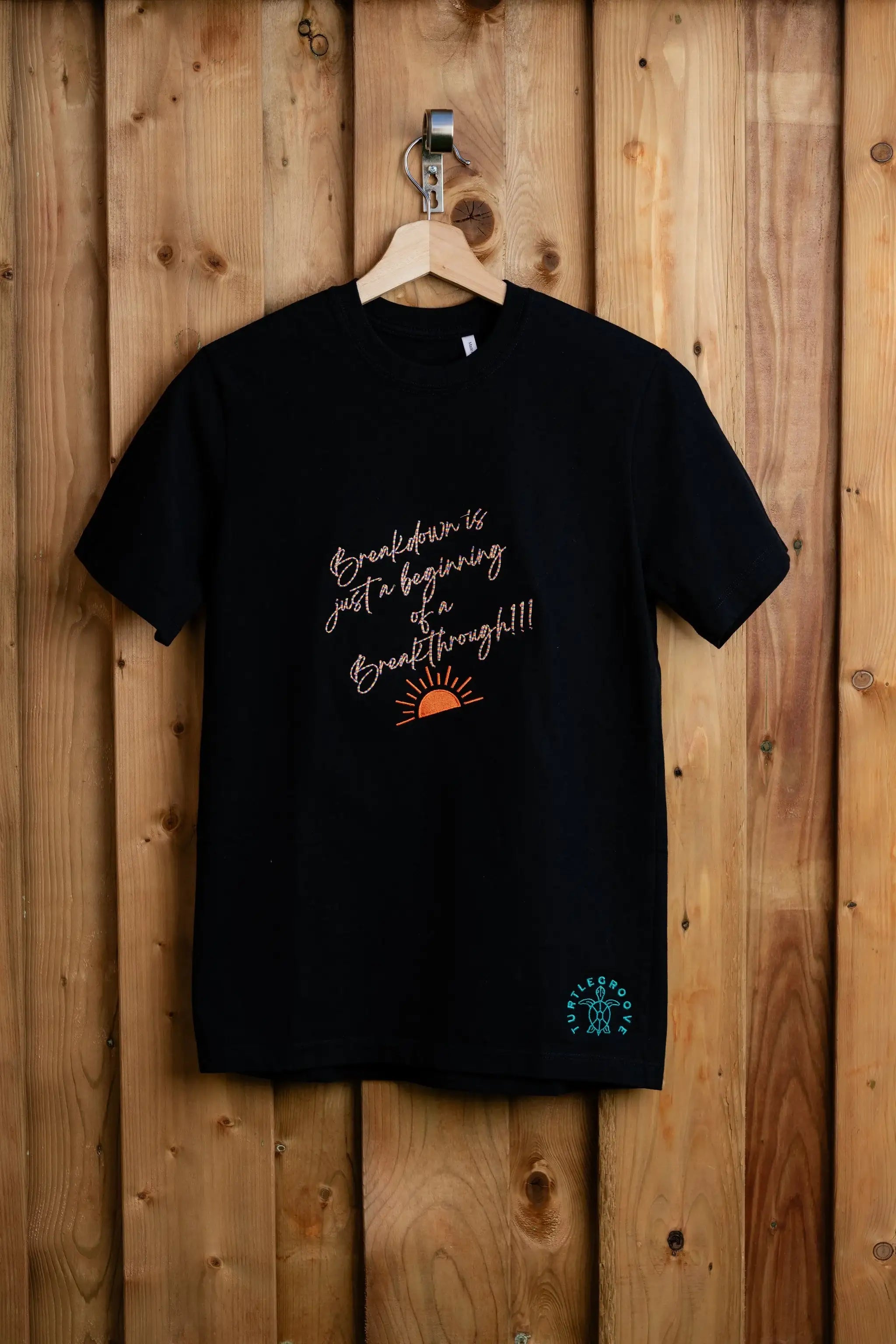 BreakdownIs embroidered t-shirt by TURTLEGROOVE – front view, black