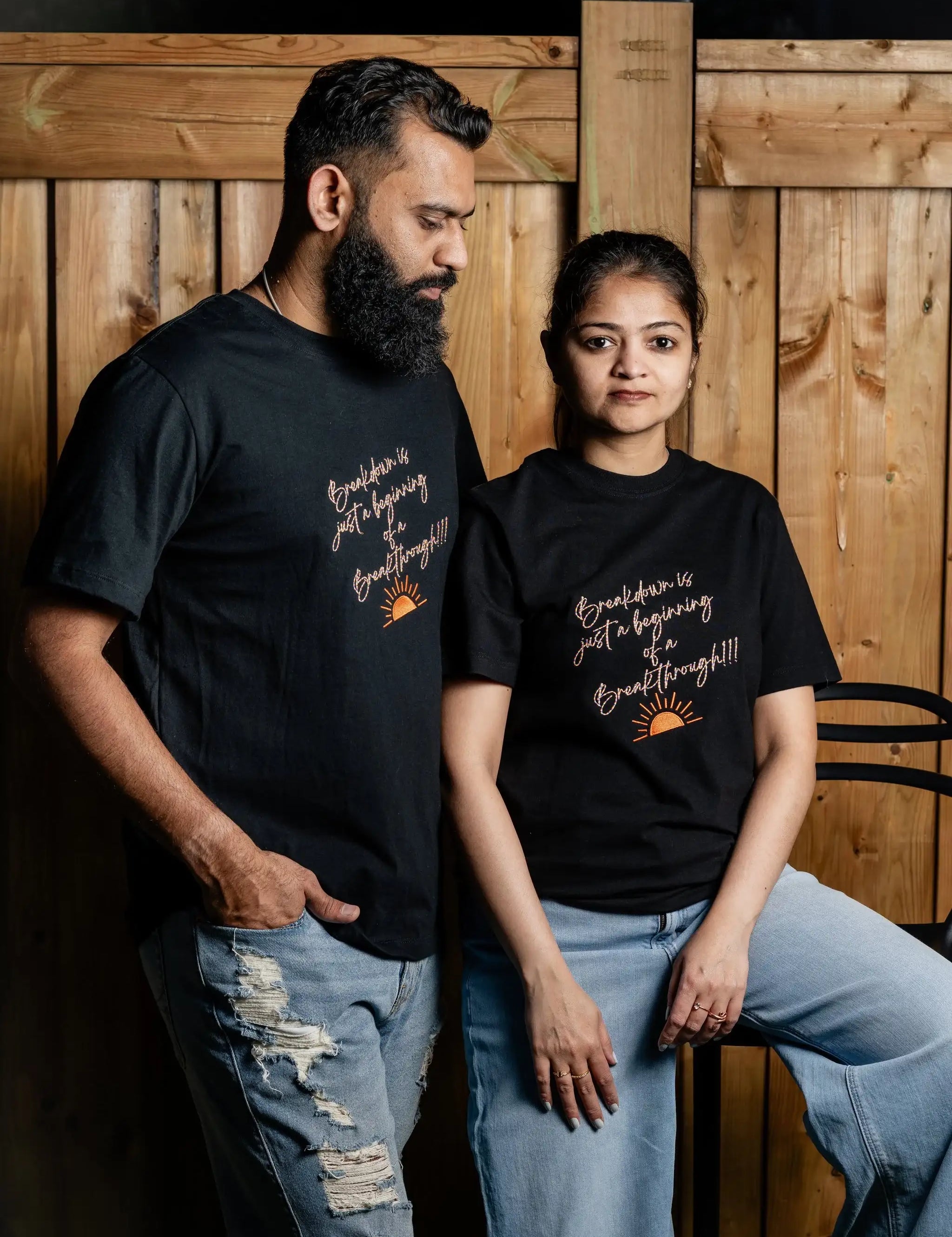 BreakdownIs embroidered t-shirt by TURTLEGROOVE – model wearing, black