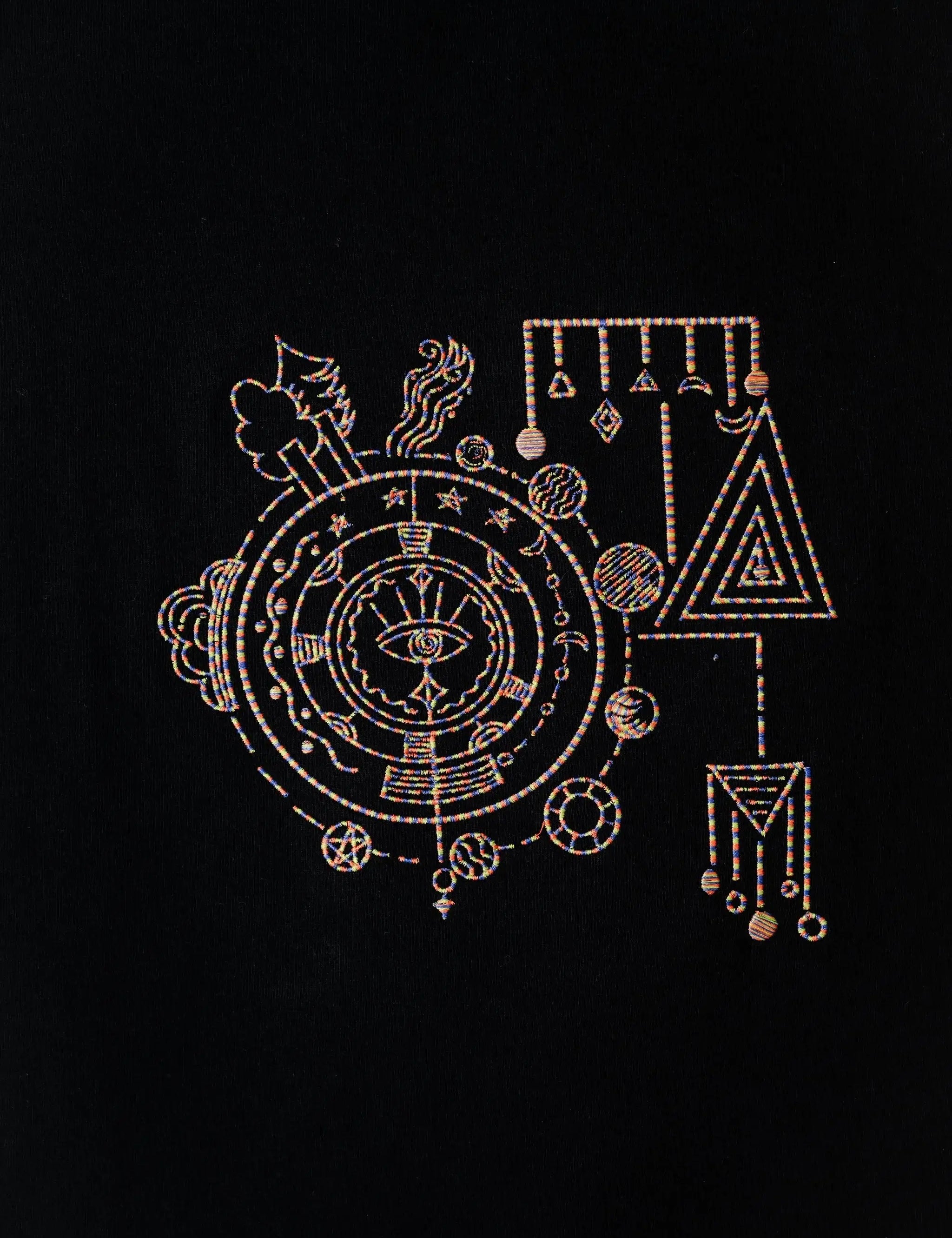 SolarSystem embroidered t-shirt by TURTLEGROOVE – embroidery close-up detail, black