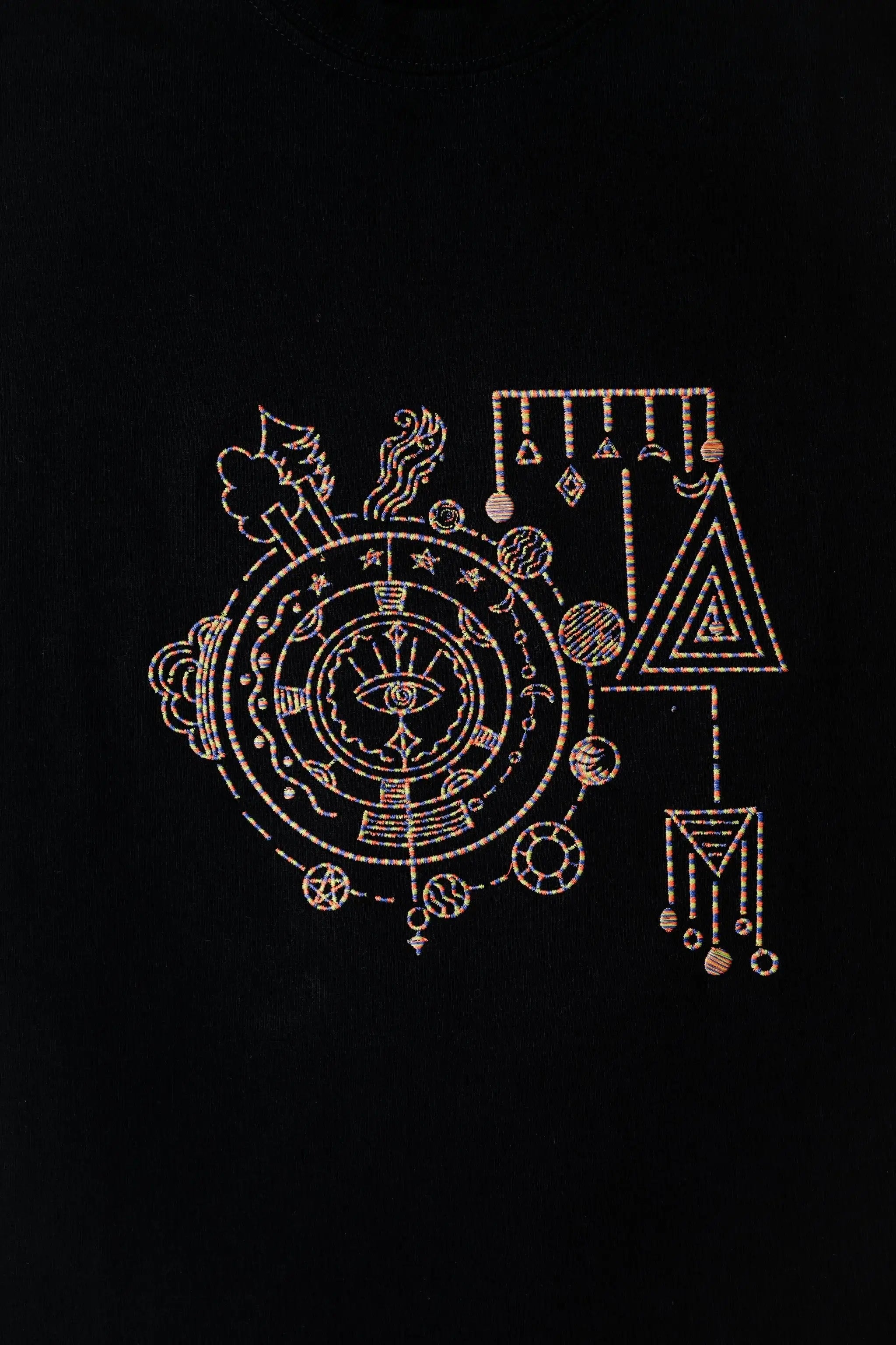 SolarSystem embroidered t-shirt by TURTLEGROOVE – embroidery close-up detail, black