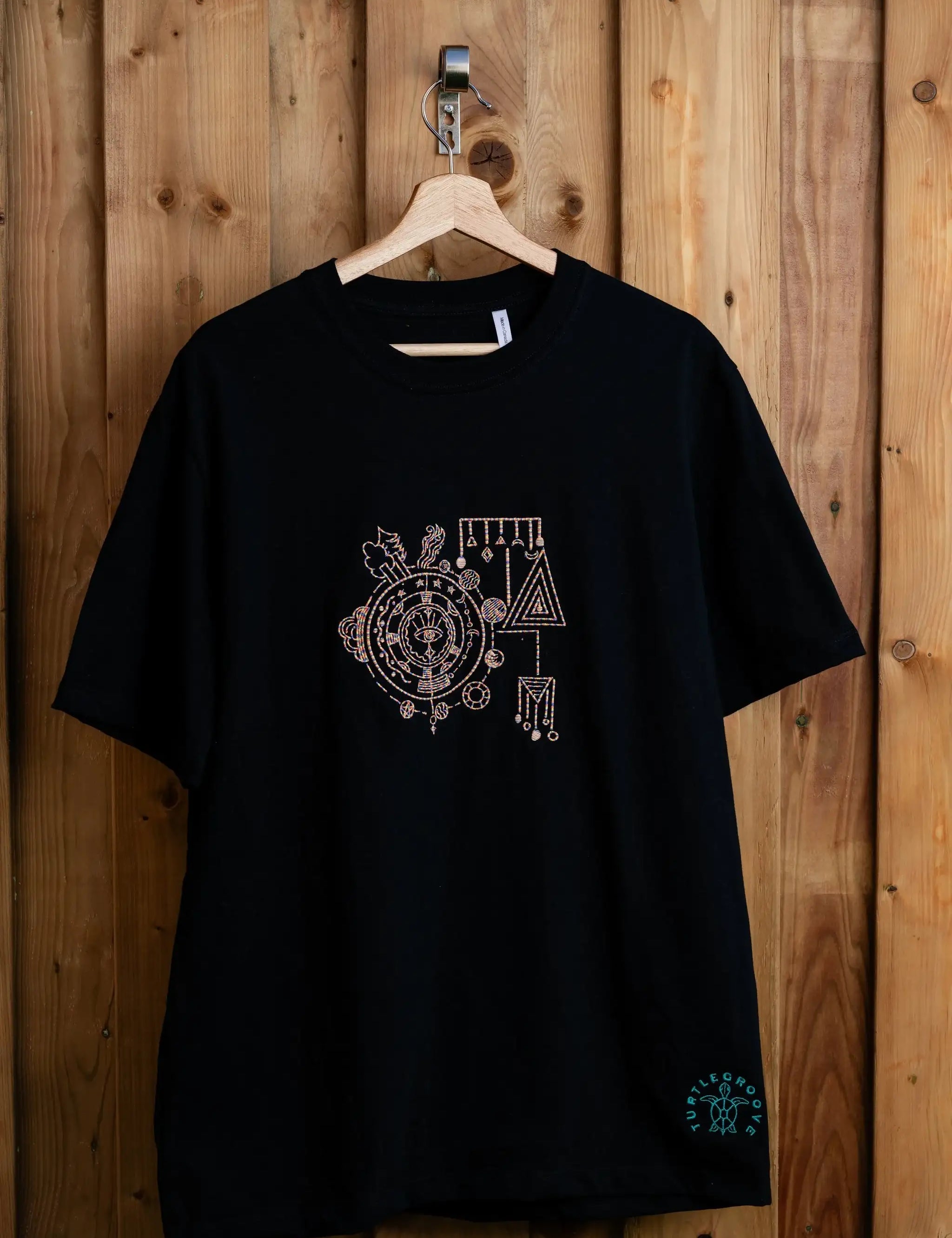 SolarSystem embroidered t-shirt by TURTLEGROOVE – front view, black