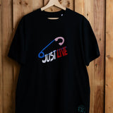 JustLive embroidered t-shirt by TURTLEGROOVE – front view, black
