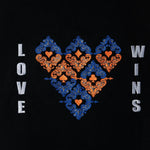 LoveWins embroidered t-shirt by TURTLEGROOVE – embroidery close-up detail, black