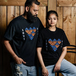 LoveWins embroidered t-shirt by TURTLEGROOVE – model wearing, black