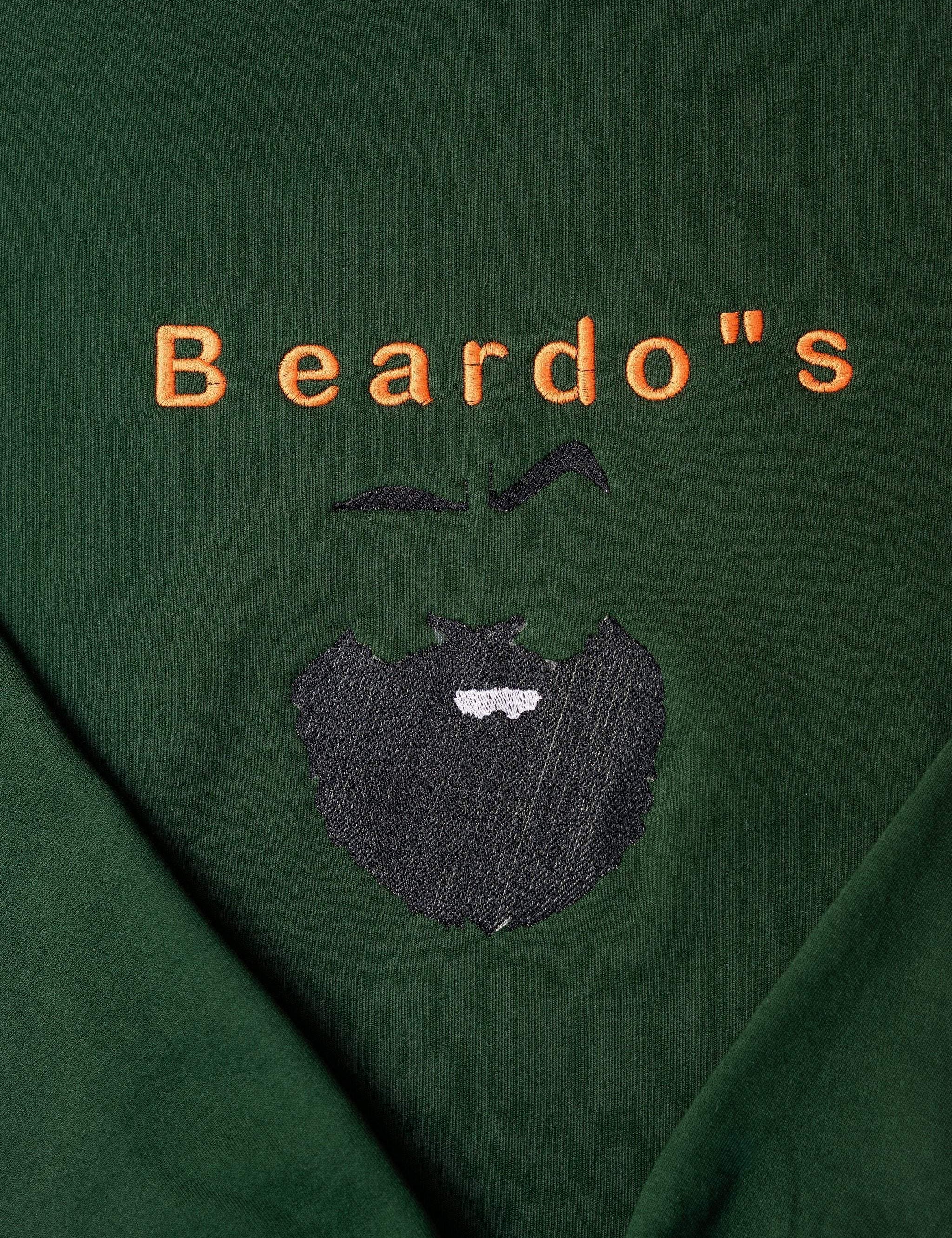 Beardos embroidered sweatshirt by TURTLEGROOVE – embroidery close-up detail, forest green