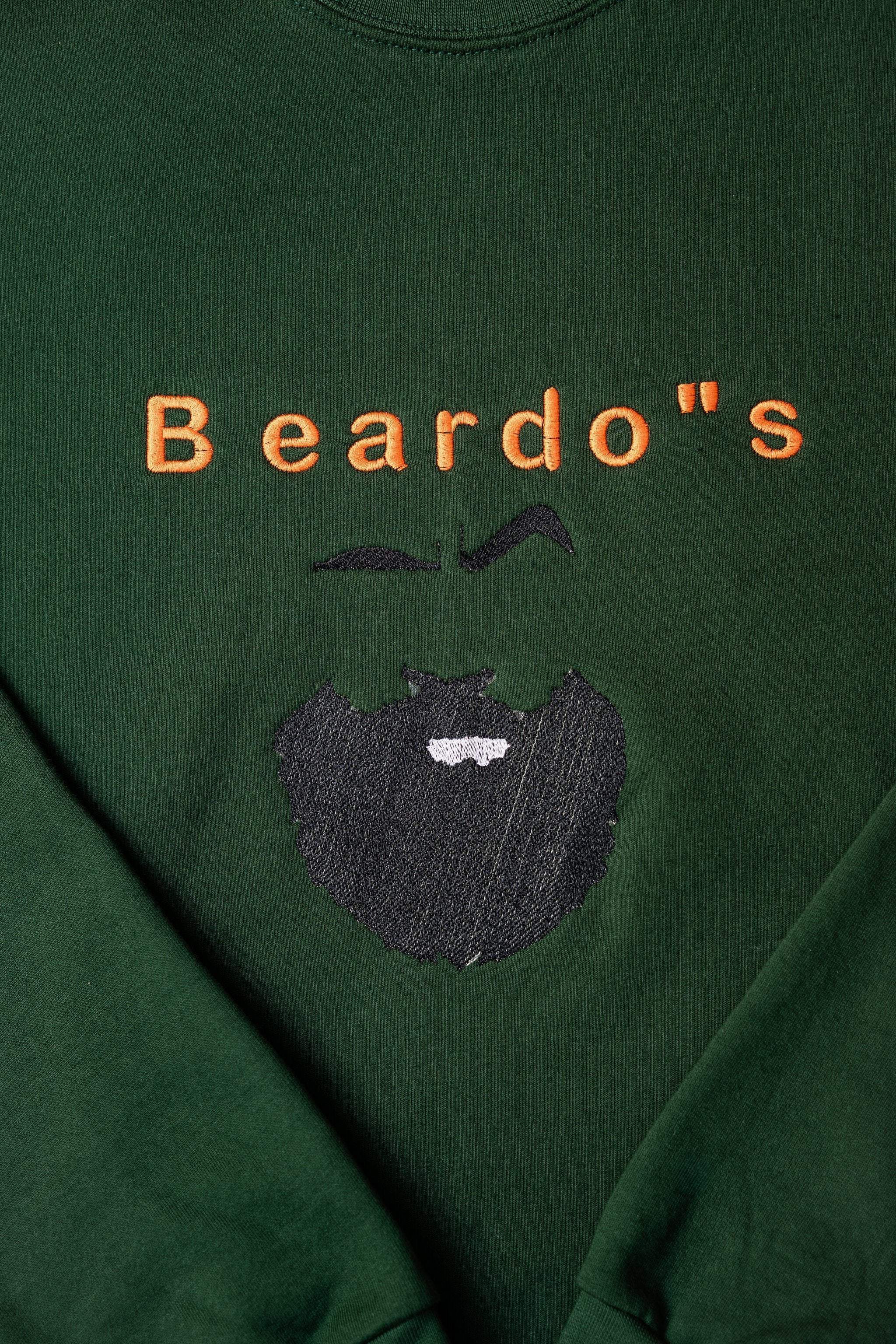 Beardos embroidered sweatshirt by TURTLEGROOVE – embroidery close-up detail, forest green
