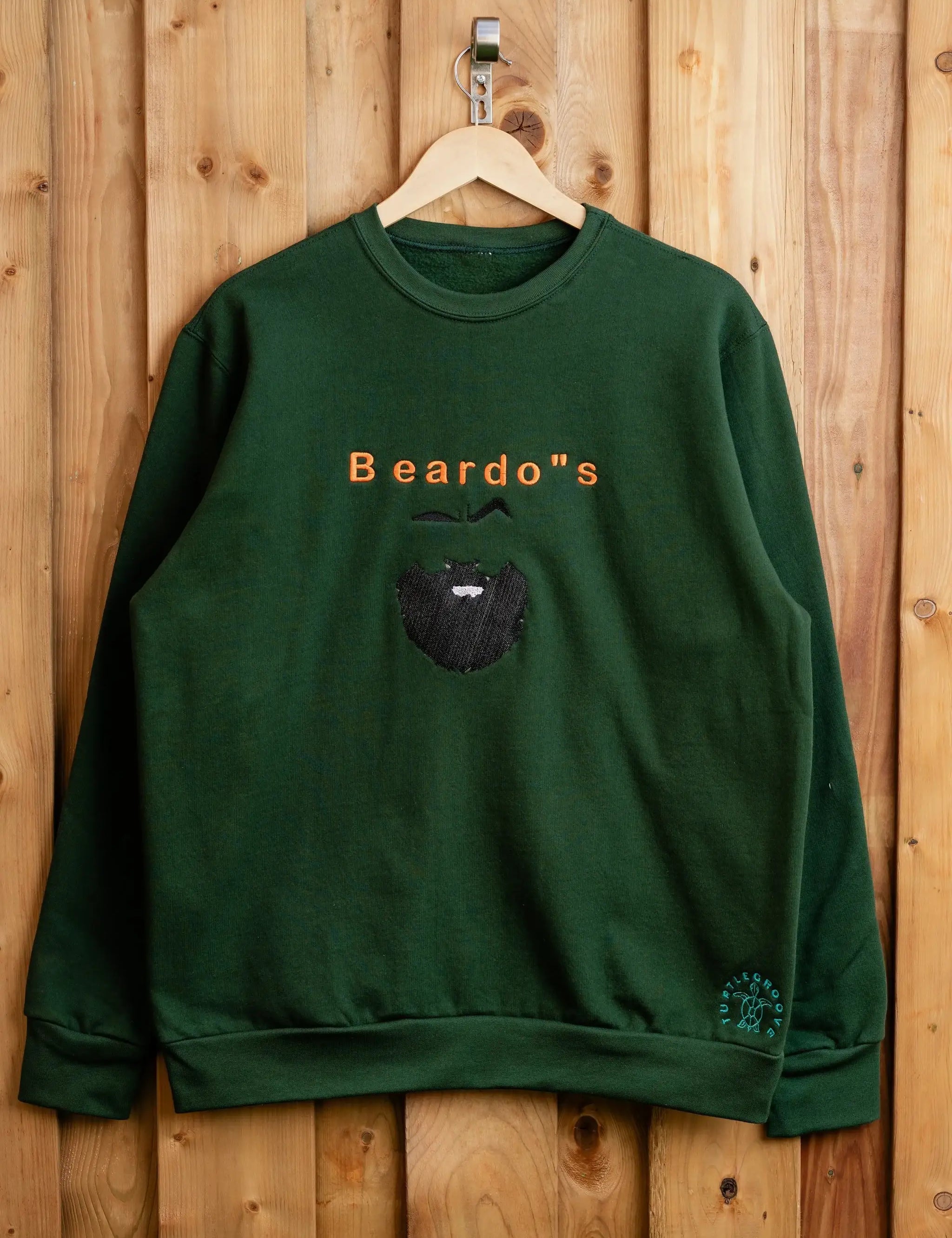 Beardos embroidered sweatshirt by TURTLEGROOVE – front view, forest green