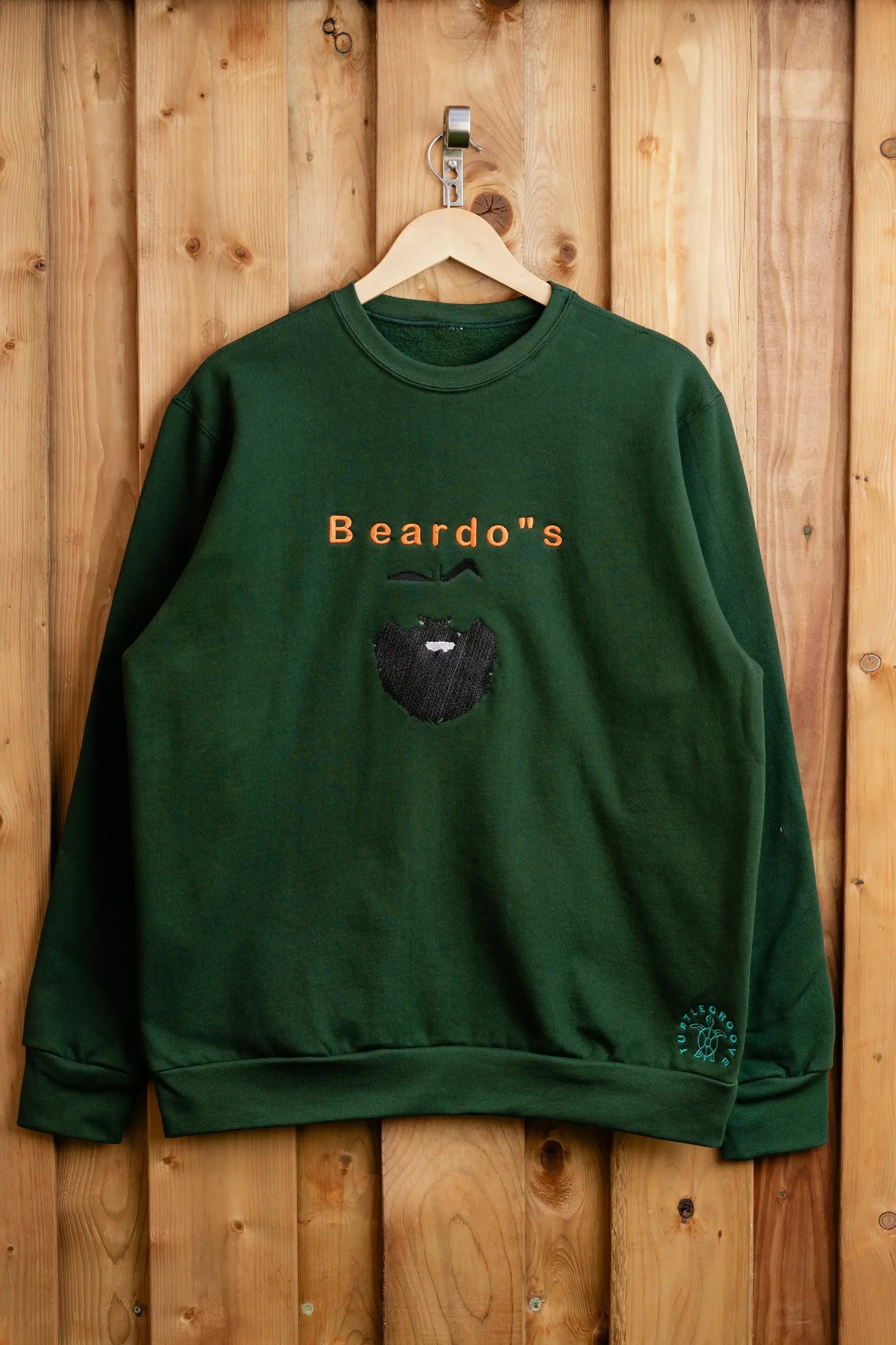 Beardos embroidered sweatshirt by TURTLEGROOVE – front view, forest green