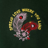 SpreadLove embroidered sweatshirt by TURTLEGROOVE – embroidery close-up detail, forest green