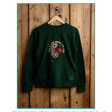 Spread Love Where You Land embroidered sweatshirt by TURTLEGROOVE – feature highlights, organic cotton, Made in Canada