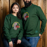 SpreadLove embroidered sweatshirt by TURTLEGROOVE – model wearing, forest green
