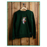 Bloom Parrot embroidered sweatshirt by TURTLEGROOVE – feature highlights, organic cotton, Made in Canada