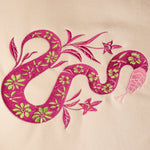 Snake Purple embroidered sweatshirt by TURTLEGROOVE – embroidery close-up detail, Natural