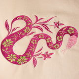 Snake Purple embroidered sweatshirt by TURTLEGROOVE – embroidery close-up detail, Natural