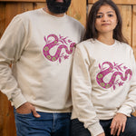 Snake Purple embroidered sweatshirt by TURTLEGROOVE – model wearing, Natural