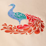 Peacock embroidered sweatshirt by TURTLEGROOVE – embroidery close-up detail, Natural