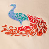 Peacock embroidered sweatshirt by TURTLEGROOVE – embroidery close-up detail, Natural