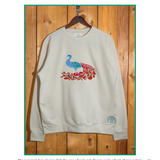 Peacock embroidered sweatshirt by TURTLEGROOVE – feature highlights, organic cotton, Made in Canada