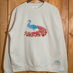 Peacock embroidered sweatshirt by TURTLEGROOVE – front view, Natural