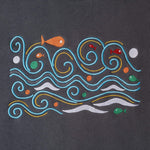 Waves embroidered sweatshirt by TURTLEGROOVE – embroidery close-up detail, oil grey