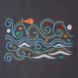 Waves embroidered sweatshirt by TURTLEGROOVE – embroidery close-up detail, oil grey
