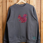 PurpleSquirrel embroidered sweatshirt by TURTLEGROOVE – front view, oil grey