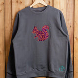 PurpleSquirrel embroidered sweatshirt by TURTLEGROOVE – front view, oil grey