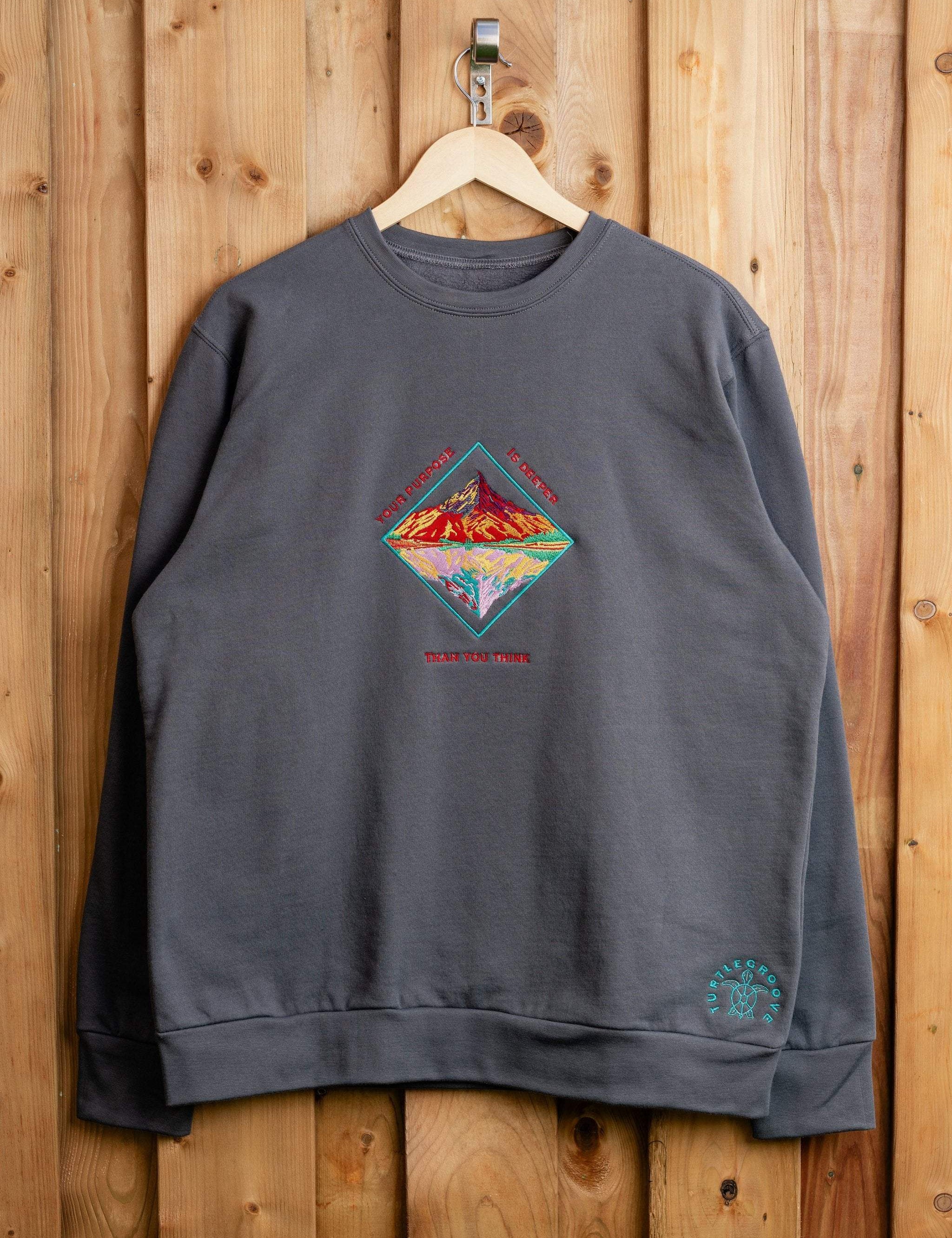 YourPurposeIsDeeper embroidered sweatshirt by TURTLEGROOVE – front view, oil grey