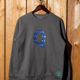 Q embroidered sweatshirt by TURTLEGROOVE – front view, Oil Grey
