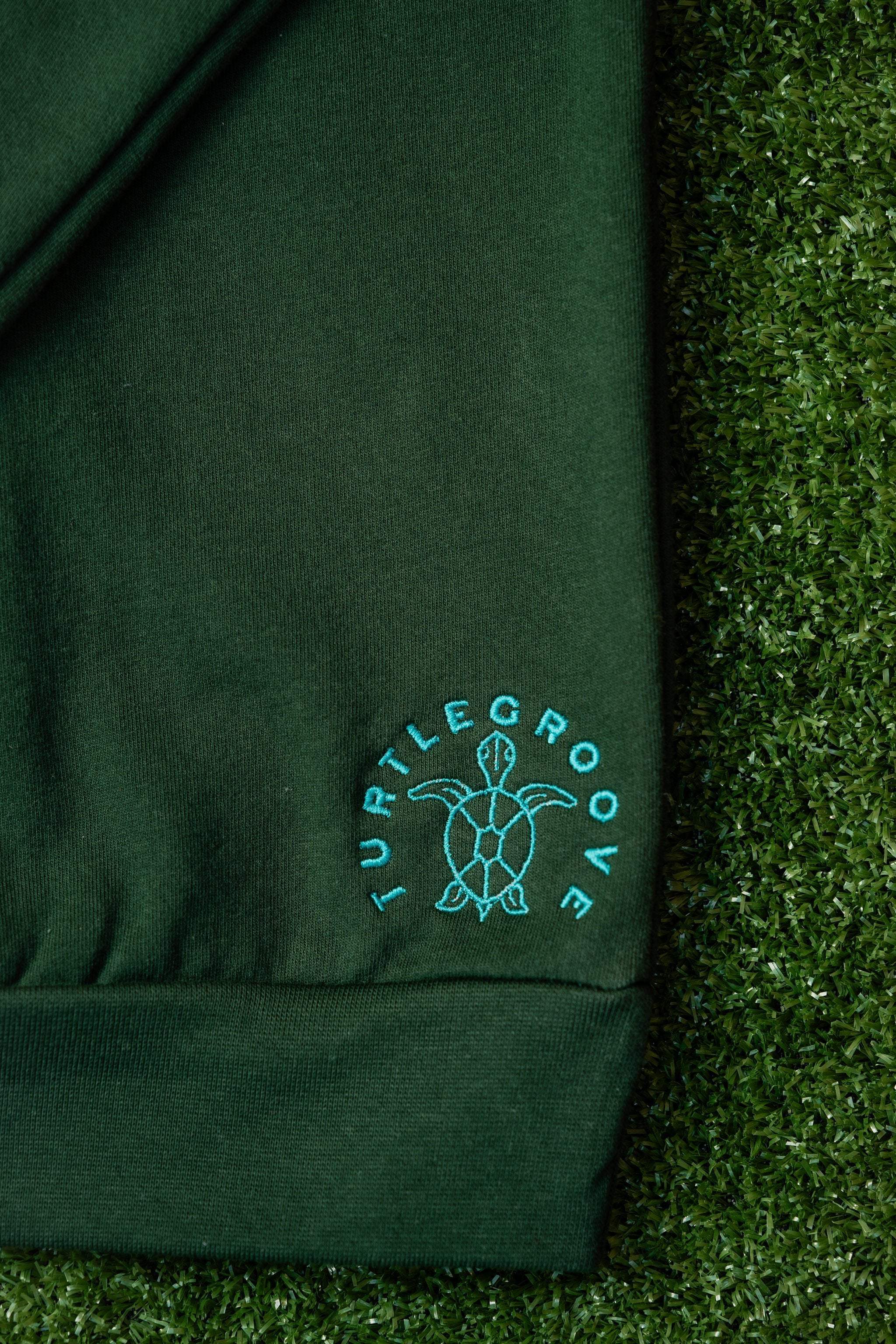 TURTLEGROOVE Made in Canada logo – forest green embroidered sweatshirt