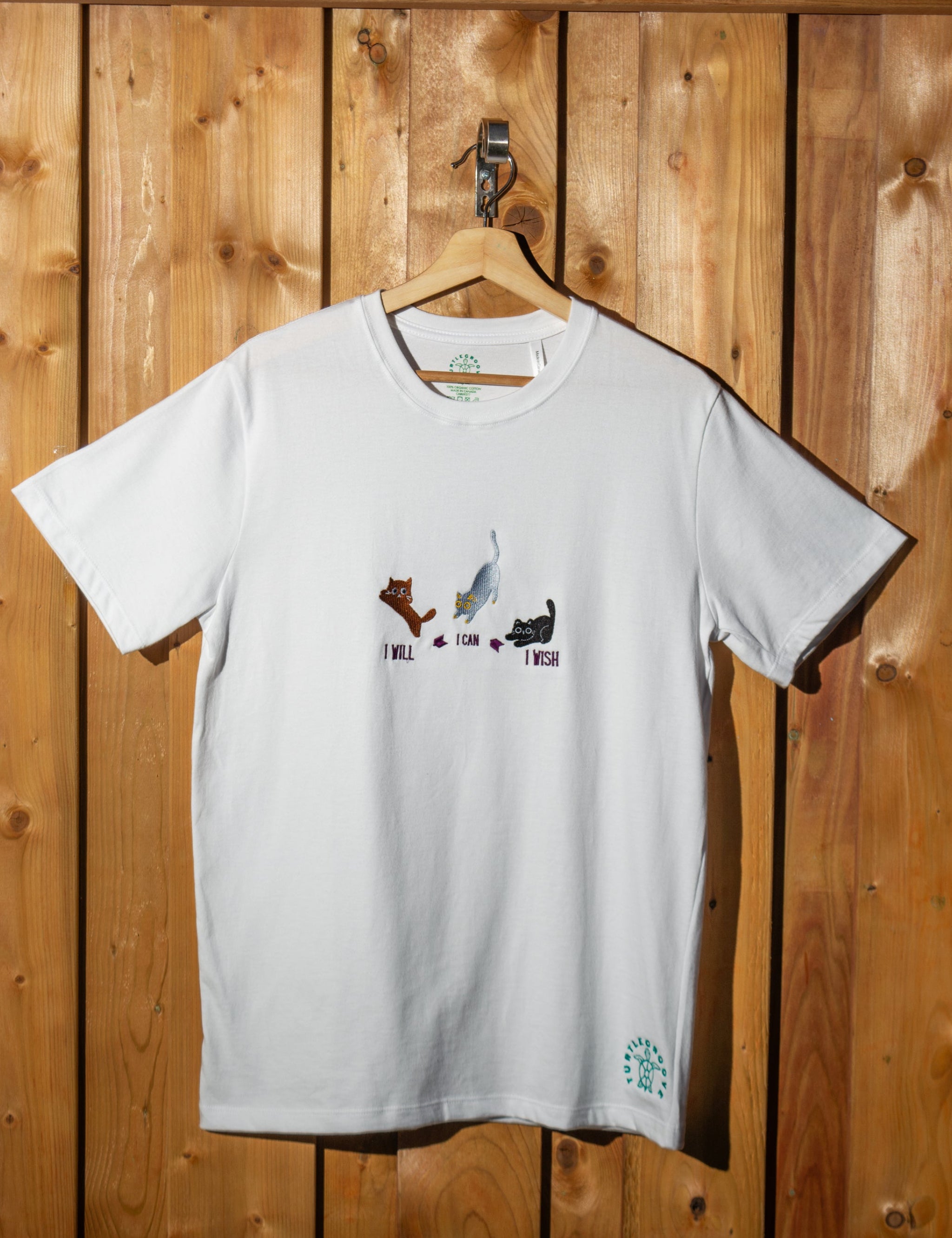 I Will Can Wish embroidered t-shirt by TURTLEGROOVE – front view, white