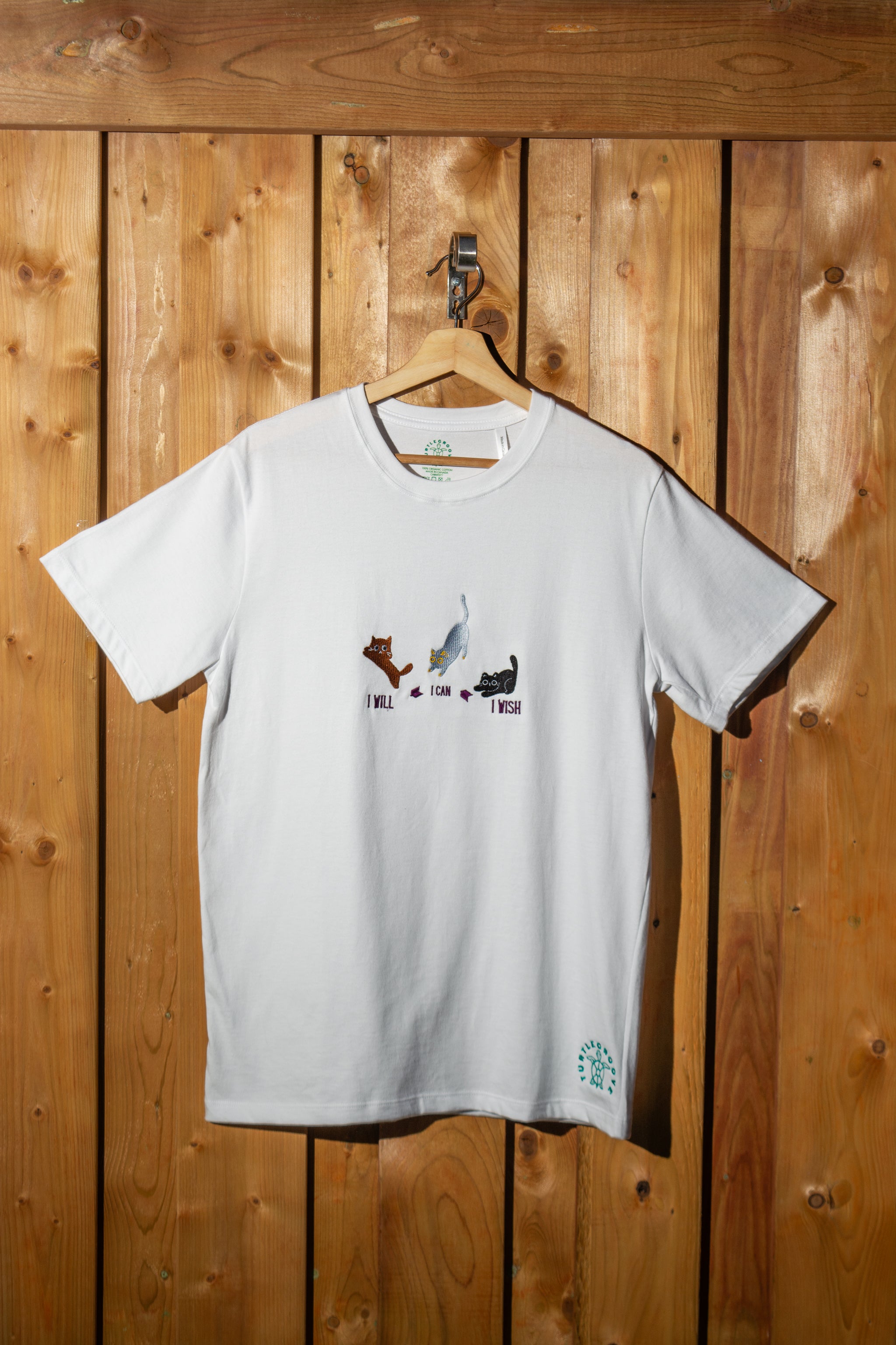 I Will Can Wish embroidered t-shirt by TURTLEGROOVE – front view, white