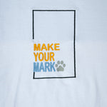 Make Your Mark embroidered t-shirt by TURTLEGROOVE – embroidery close-up detail, white