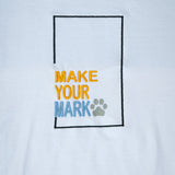 Make Your Mark embroidered t-shirt by TURTLEGROOVE – embroidery close-up detail, white