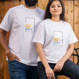 Make Your Mark embroidered t-shirt by TURTLEGROOVE – model wearing, white